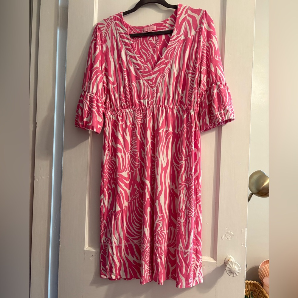 Lily Pulizter Pink and White Dress V Neck